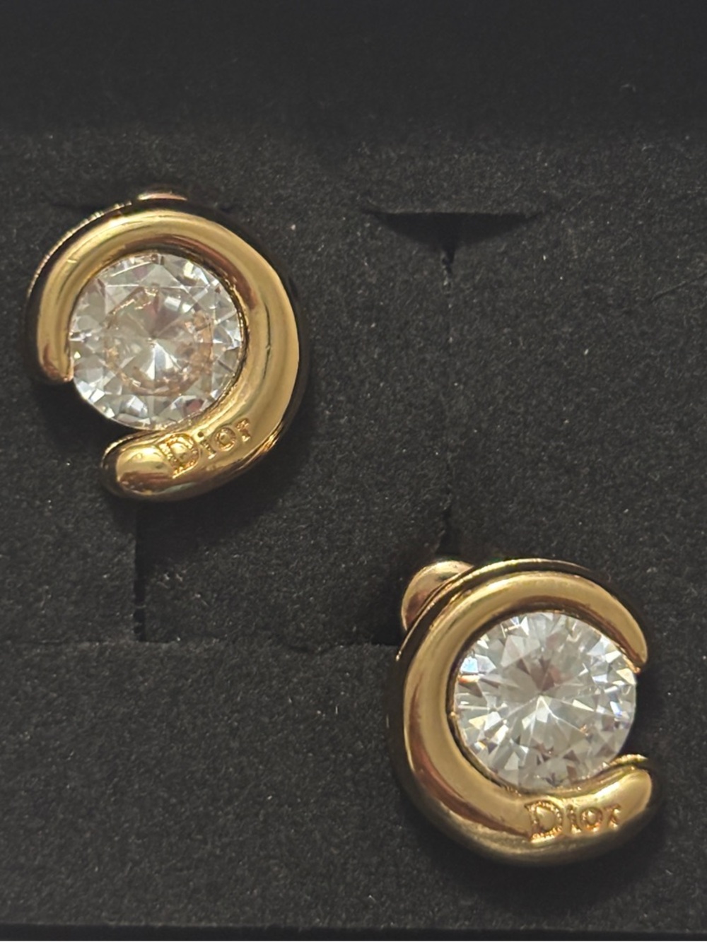 Dior Gold Crystal Swirl Stud Earrings